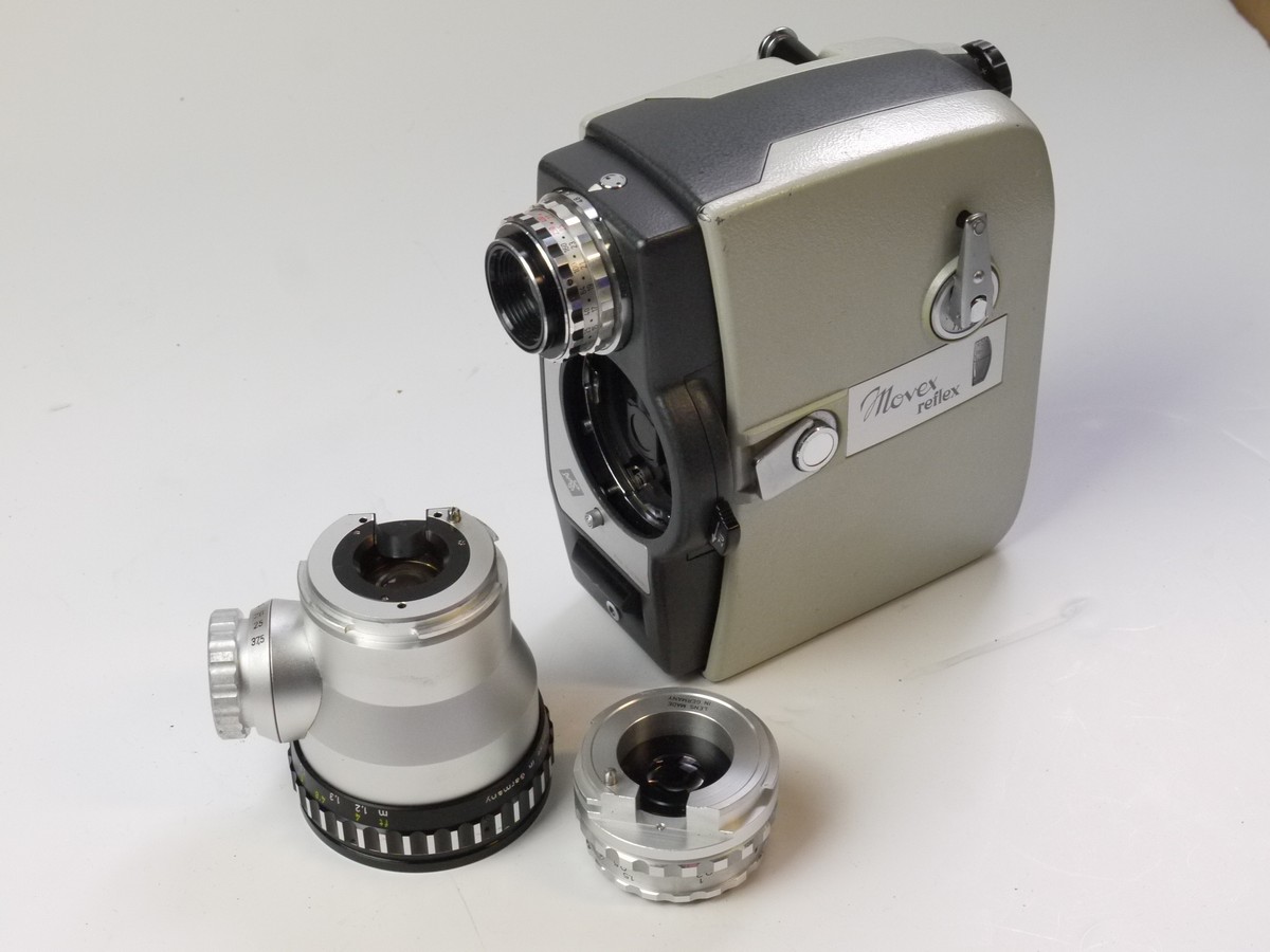 mwclassiccameras-20250418-188 Agfa Movex Reflex Standard 8 Spring motorized camera with Schneider 7.8-37.5mm f1.8 Variogon & Agfa 13mm f1.8 Movestar interchangeable bayonet mount lenses, hand grip, 5 x Film Cassettes, Three Filters, Lens Hood, Hand Strap & Agfa Outfit case