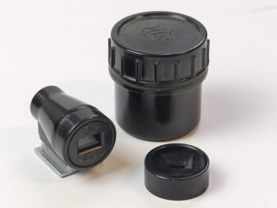 Russian/Soviet Rostov Romz 8.5cm Optical accessory shoe finder, black & chrome + 135mm front fitting frame. With Bakelite case
