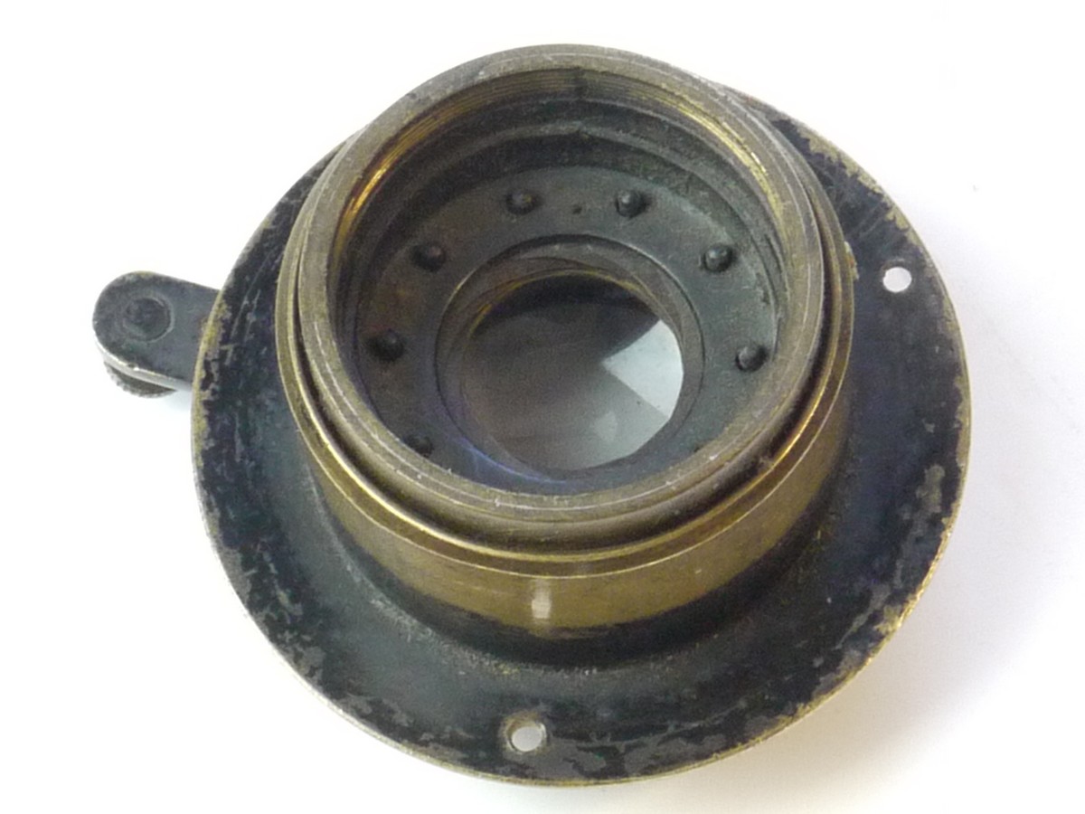 mwclassiccameras-20250502-164 H Roussel Extra Rapid Rectiliene brass lens with helicoid focusing & flange. Rear lens part & Iris Diaphragm are missing. SUITABLE FOR SPARE PARTS