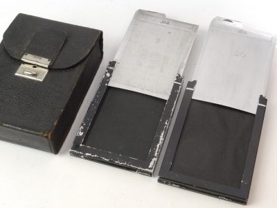 Newman & Guardia (N&G) set of Two 6x9 Double Sided Cut-Film holders (numbered) in leather case