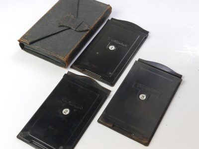 Voigtlander Set of Three 6x9 Cut-Film holders in Voigtlander Expanding Wallet leather case. For Bergheil type foldiong cameras