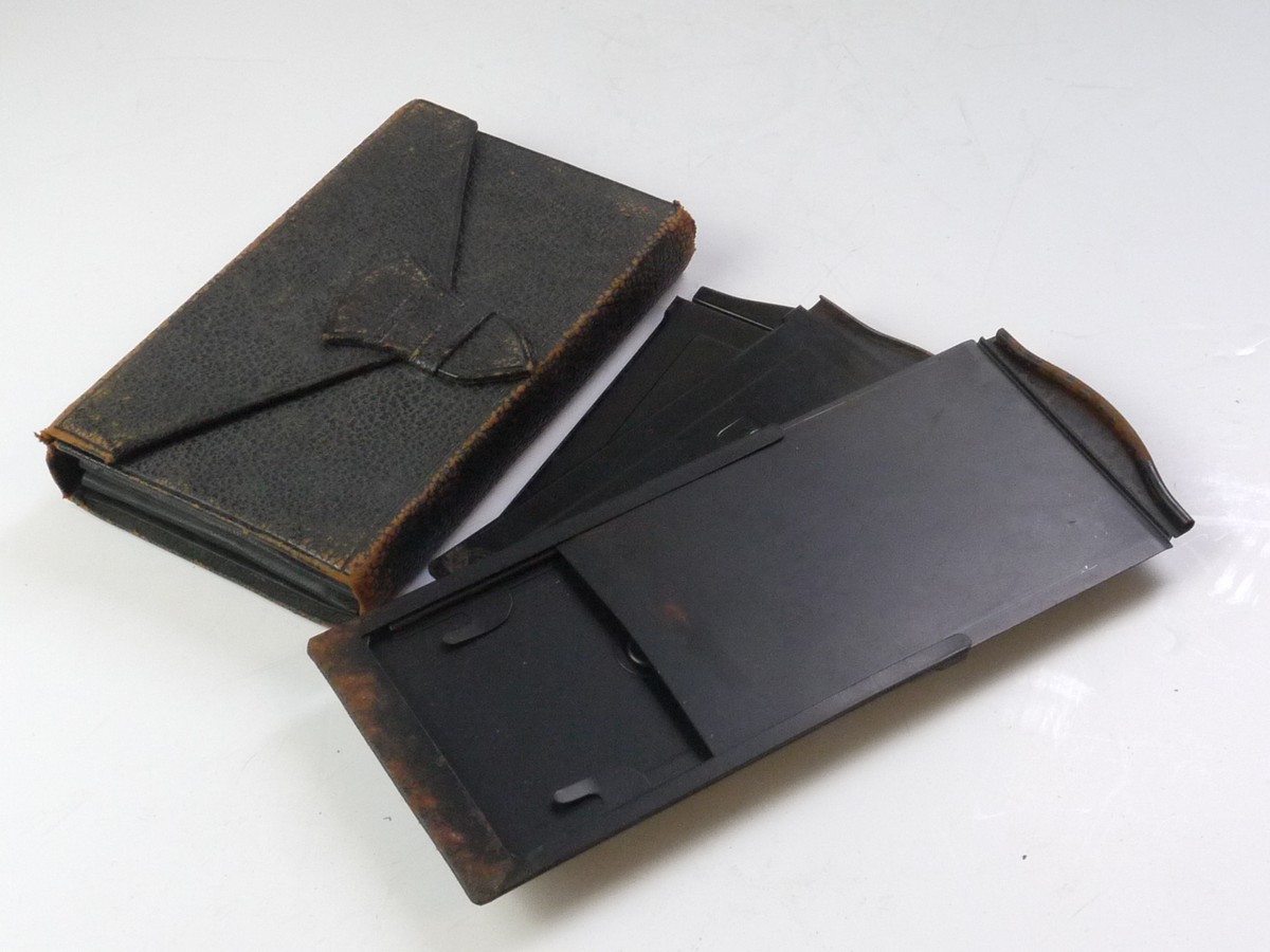 mwclassiccameras-20250523-88 Voigtlander Set of Three 6x9 Cut-Film holders in Voigtlander Expanding Wallet leather case. For Bergheil type foldiong cameras