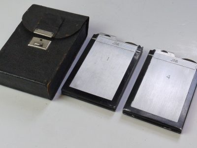 Newman & Guardia (N&G) set of Two 6x9 Double Sided Cut-Film holders (numbered 1 & 2 + 3 & 4) in leather case
