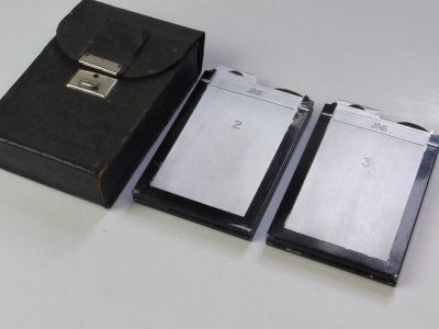 Newman & Guardia (N&G) set of Two 6x9 Double Sided Cut-Film holders (numbered 1 & 2 + 3 & 4) in leather case
