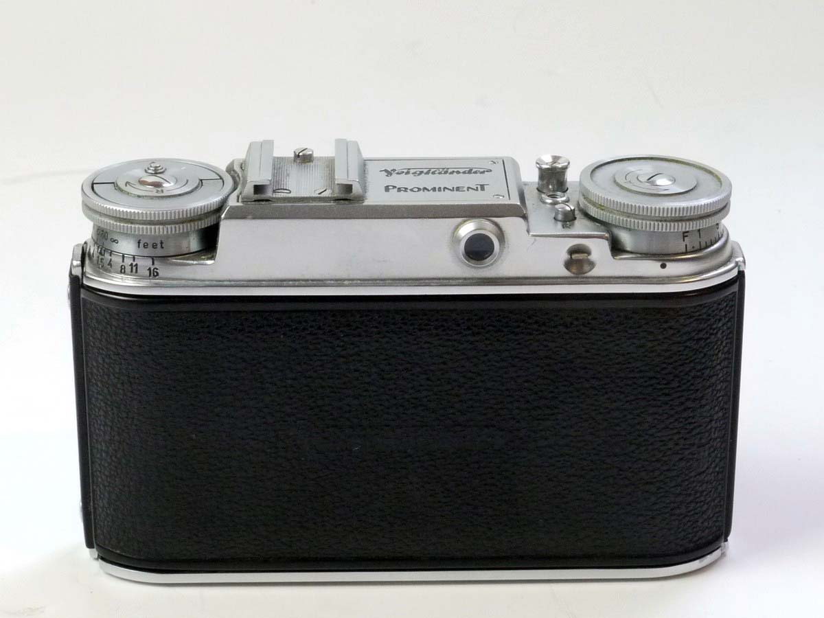 mwclassiccameras-20250530-27 Voigtlander Prominent I 35mm Coupled Rangefinder camera body, knob-wind + 50mm f3.5 Color-Skopar interchangeable lens, VL front cap & ER case