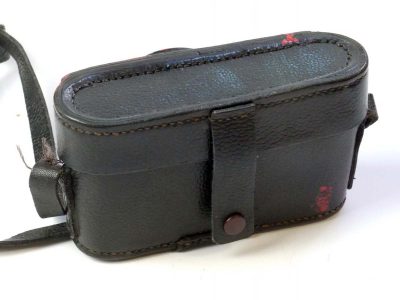 Unbranded Black semi-hard black leather ER case & strap, for Leica L39 cameras. No Tripod mount