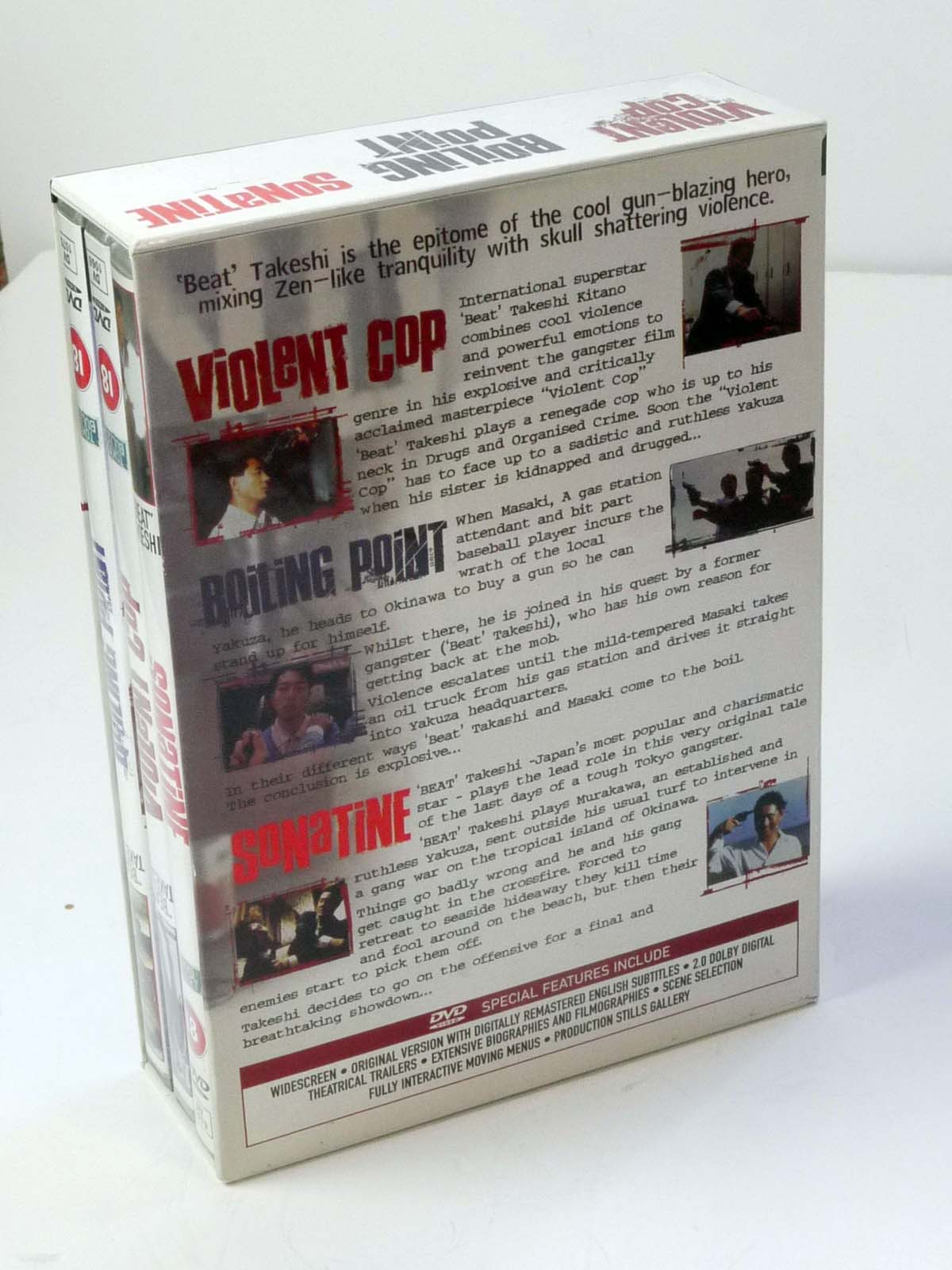 mwclassiccameras-20250530-86 Four Asian Director's Films. The "Beat" Takeshi Trilogy 3 DVD Collection (Violent Cop, Boiling Point & Sonatine); Infernal Affairs The Trilogy 3 DVD Collection (Parts 1, 2 & 3); Kim Ki-Duk 2 DVD Films ("3 Iron" & "Spring, Summer, Autumn, Winter..and Spring") & Blackboards, a Film by Samira Makhmalbaf. Total of Ten DVDs, some with Special Features. Region 2 (UK)