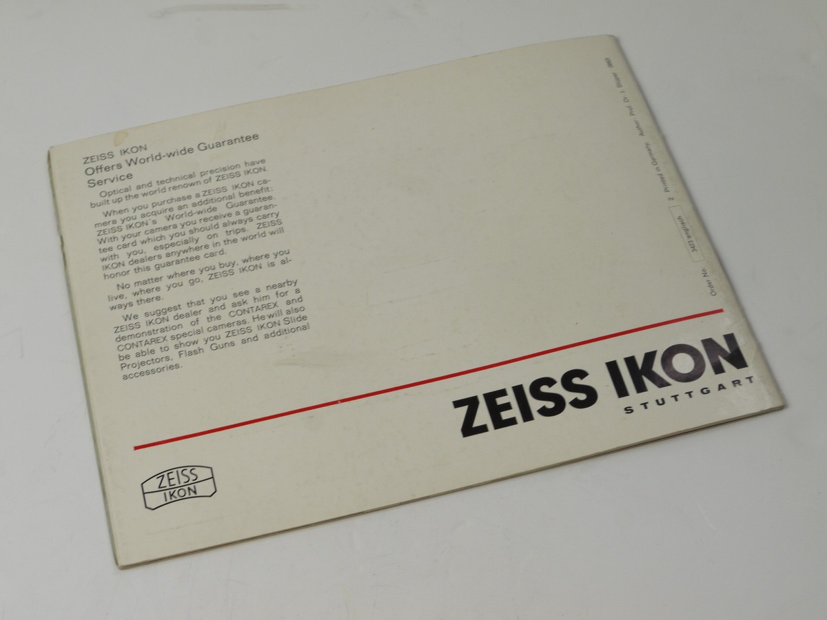 mwclassiccameras-20250606-128 Zeiss Ikon "The Ultimate in cameras from world-renowned ZEISS IKON Contarex with 7 new interchangeable lenses" c1963. 24 pages in English