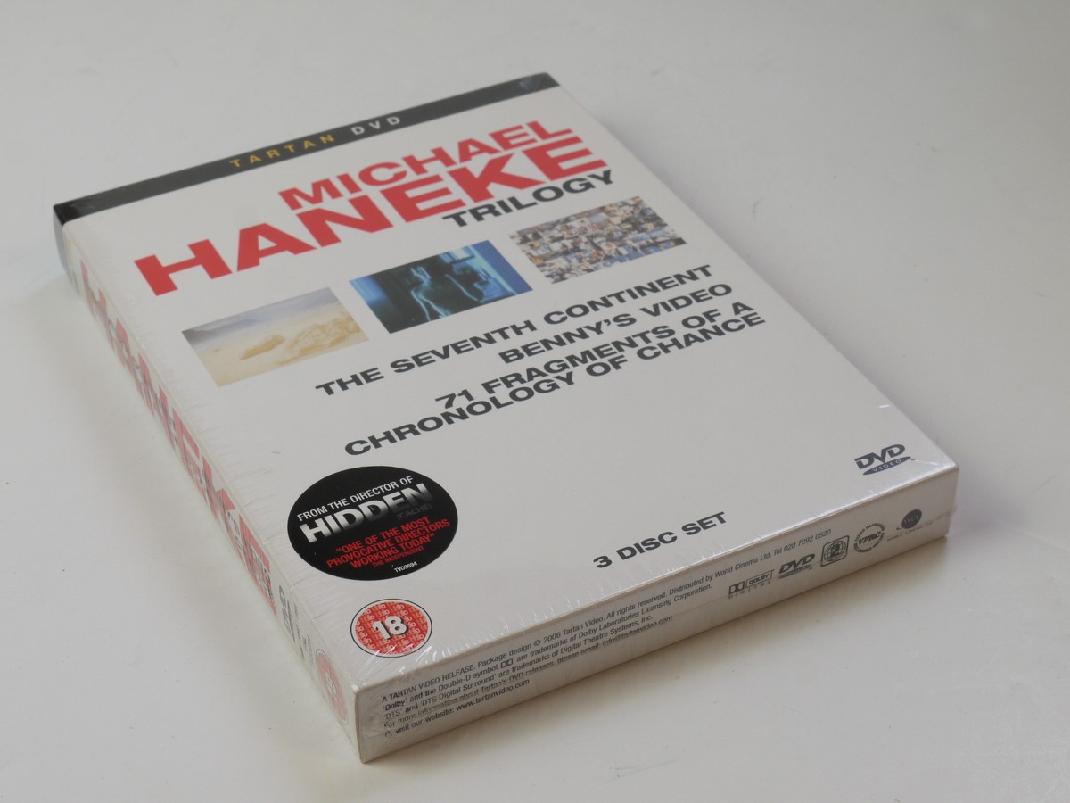 mwclassiccameras-20250606-142 Michael Haneke Trilogy ("The Seventh Continent", "Benny's Video" & "71 Fragments of a Chronology of Chance" + Special Features) 3 DVD Tartan Disc Set. PAL./Region 2 (UK)