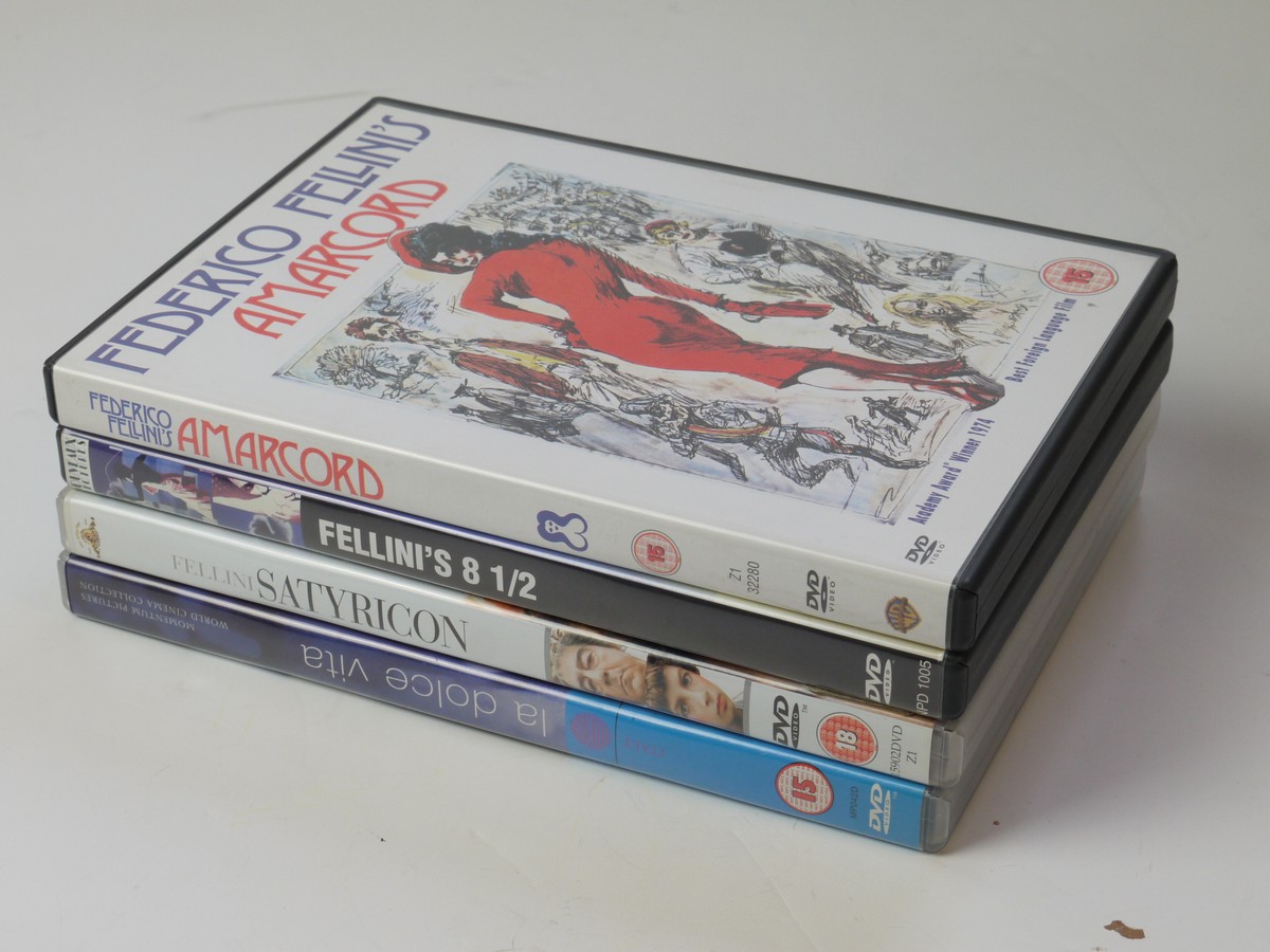 mwclassiccameras-20250606-159 Six European Foreign Language Director's Films. Federico Fellini's "la dolce vita", "Satyricon", "8 1/2" & "Amarcord"; Igmar Bergman's "The Seventh Seal", "Persona", "Fanny and Alexander" & "Hour of the Wolf"; Wim Wenders's "The American Friend" & "Wings of Desire"; Werner Herzog's 6 DVD Set (Aguirre, Nosferatu, Woyzeck, Fitzcarraldo, Cobra Verde & My Best Friens), Noseferatu, Stroszek & Heart of Glass; Cinema Paradiso Director's Cut by Giuseppe Tornatore; Fritz Lang's M. Total of 21 DVDs, most with special Features. Region 2 (UK)