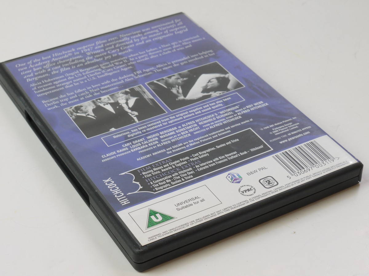mwclassiccameras-20250606-214 Alfred Hitchcock Set of 4 Separate DVD Films ("Notorious", "Spellbound", "Rebecca" & "The 39 Steps") All with Special Features. PAL/Region 2 (UK)