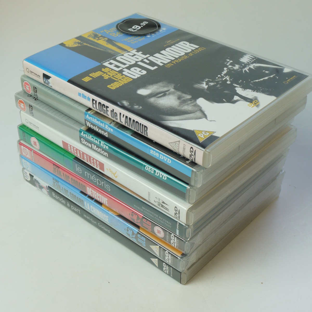 mwclassiccameras-20250613-79 Jean-Luc Godard, 8 Separate DVD Films ("Breathless", "Weekend", "Slow Motion", "bande a part", "le Mepris", "La Chinoise", "Detective" & Eloge de L-Amour"). PAL/Region 2 (UK)