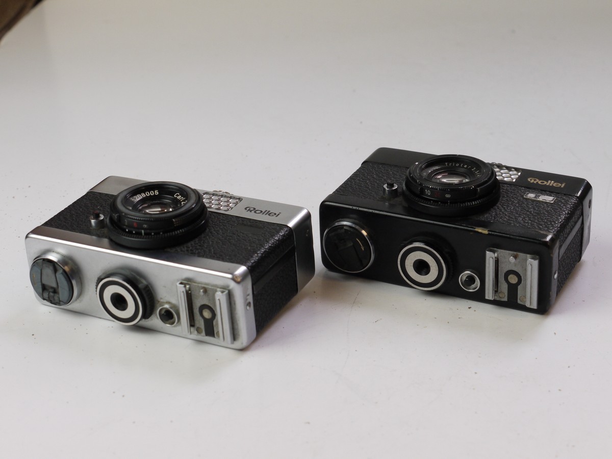 mwclassiccameras-20250620-271 Rollei Set of Two Broken Cameras. B35 black with Rollei 40mm f3.5 Triotar lens + B35 Chrome with Carl Zeiss 40mm f3.5 Triotar. BOTH FOR SPARE PARTS/REPAIR
