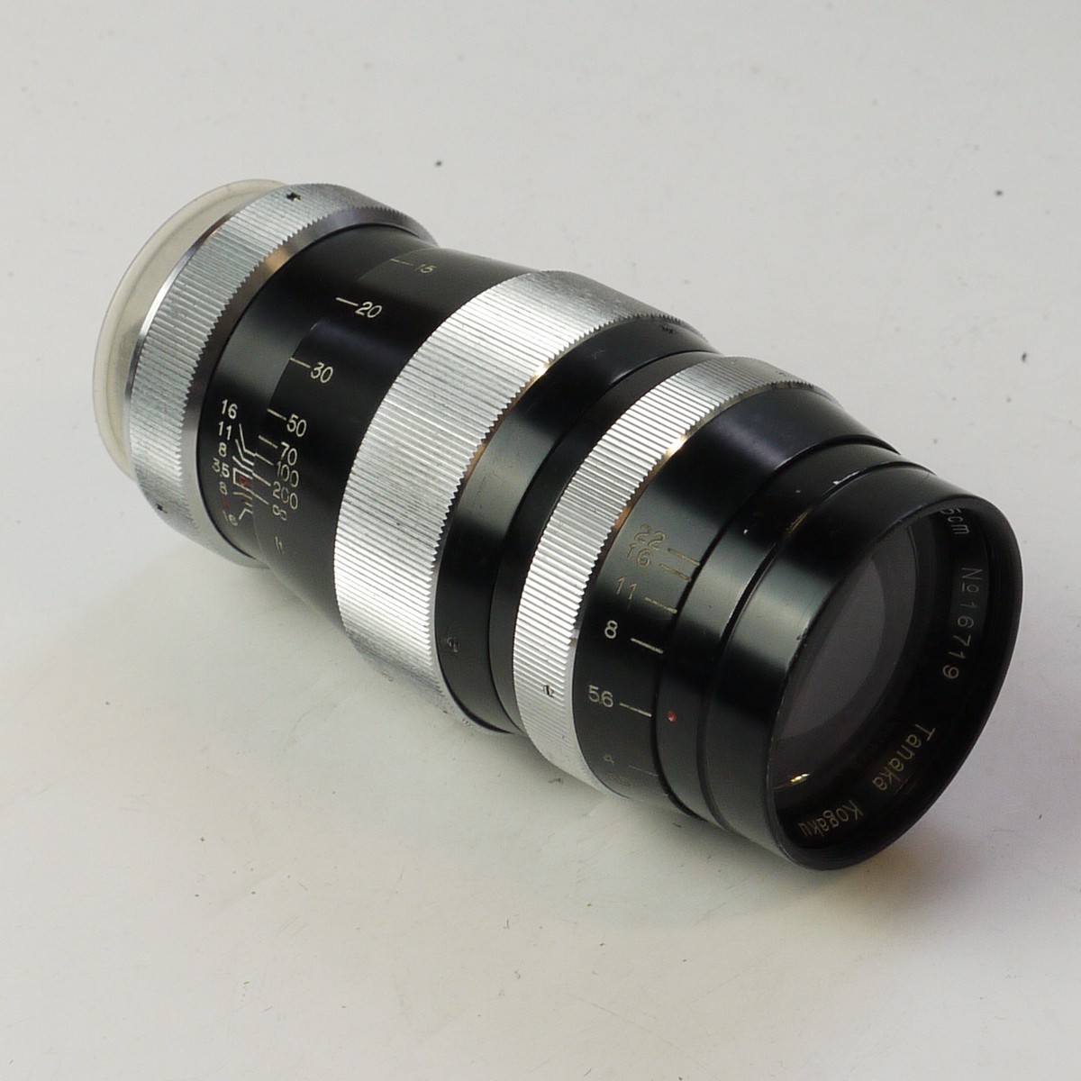 mwclassiccameras-20250620-402 Tanaka Kogaku 13.5cm f3.5 Tele-Tanar C coated Leica L39 Rangefinder coupled lens + rear cap & Original leather case