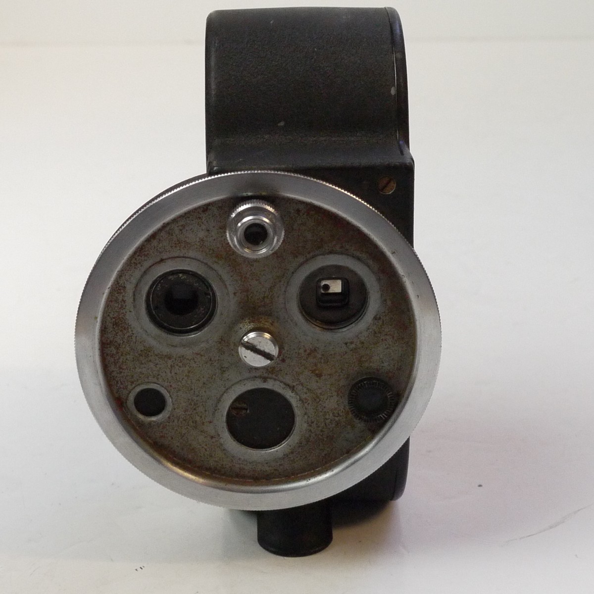 mwclassiccameras-20250704-152 Bell & Howell 134 Standard 8 Spring motored camera body with triple turret & strap + B&H leather outfit carrying case