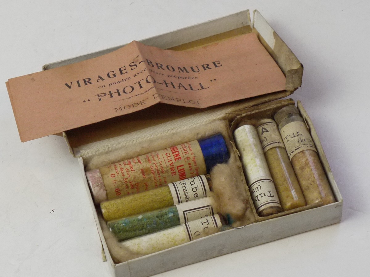 mwclassiccameras-20250704-201 Collection of Vintage Photo Tinting, Toners, Developer, Pencils, etc., All in makers Boxes
