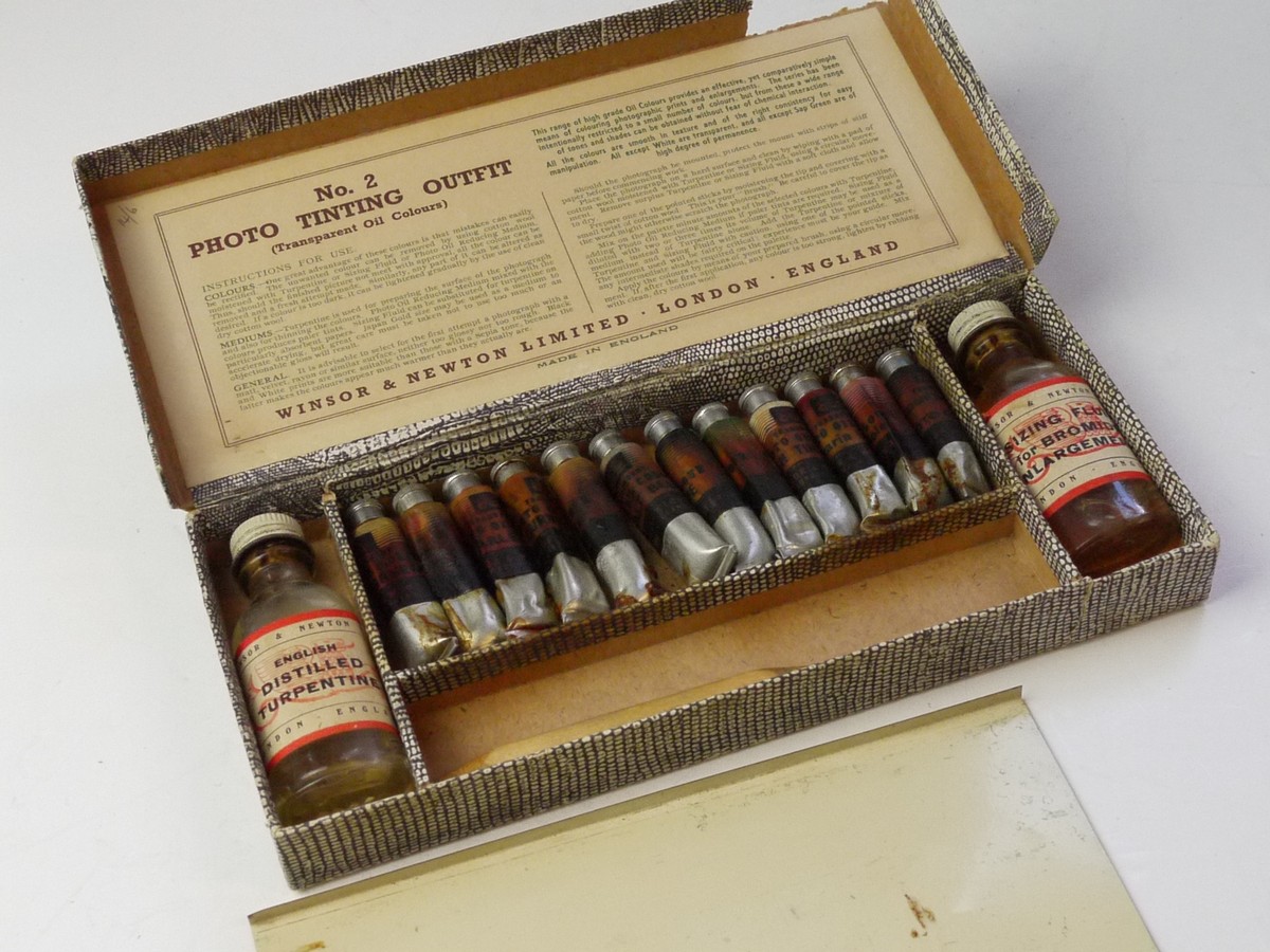 mwclassiccameras-20250704-208 Collection of Vintage Photo Tinting, Toners, Developer, Pencils, etc., All in makers Boxes