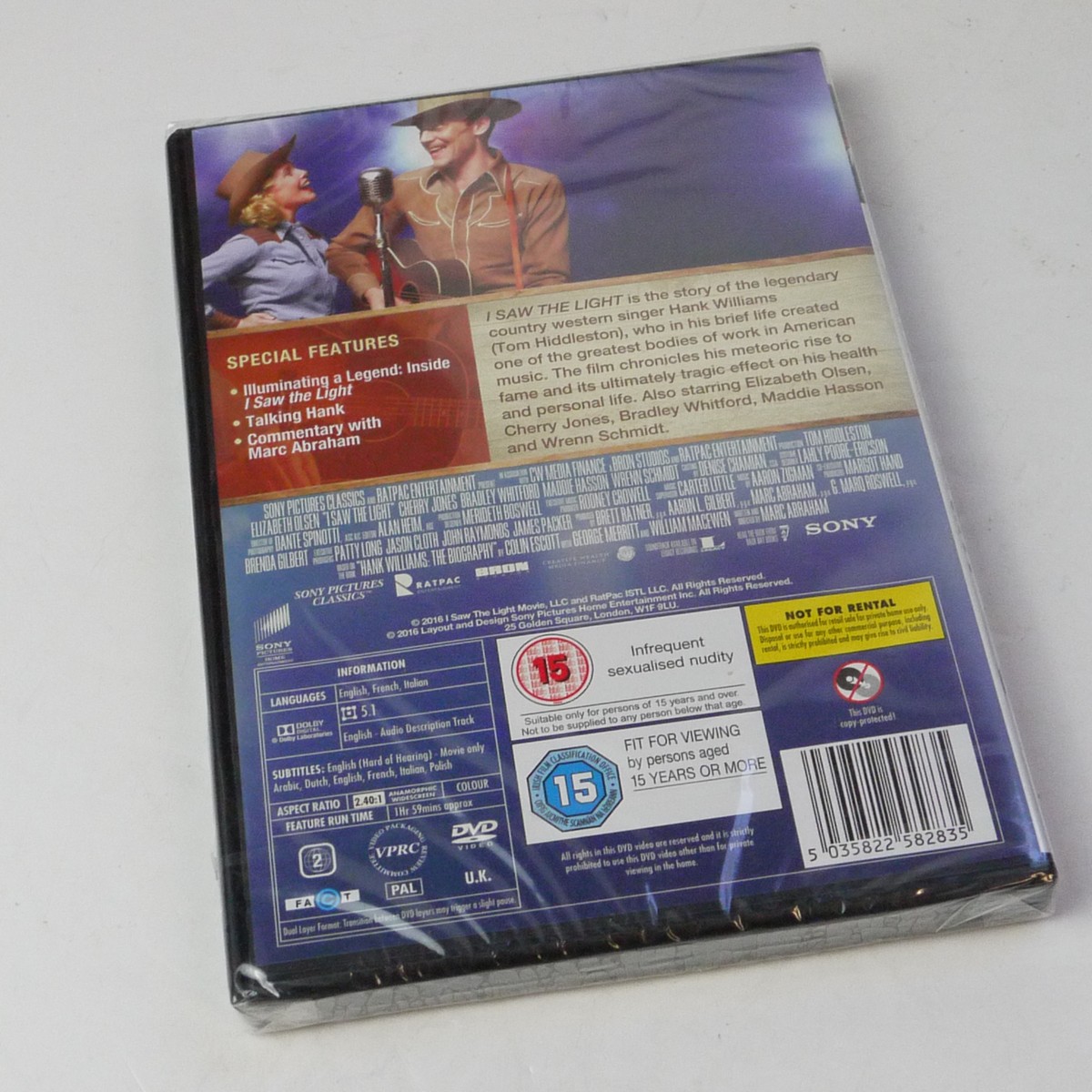 mwclassiccameras-20250704-77 I Saw The Light, The Story of Hank Williams, Staring Tom Hiddleston. DVd with spoecial Features. PAL/Region 2 (UK) Sealed