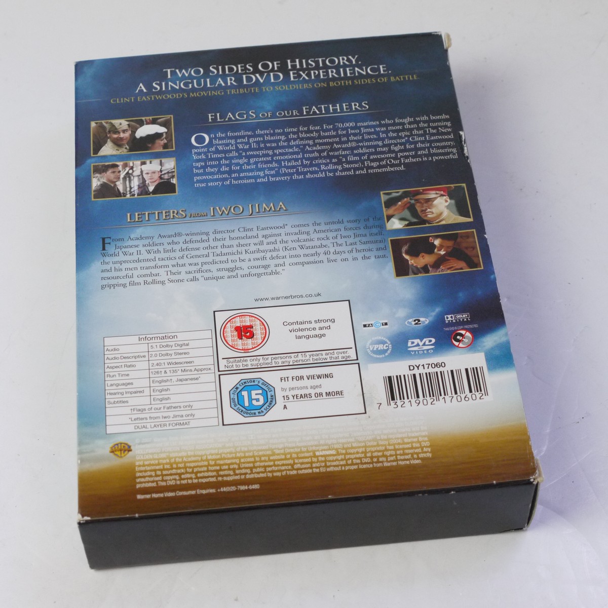 mwclassiccameras-20250718-16 Clint Eastwood. 5 DVD Films ("Bird", "Invictus", "Flags of Our Fathers", "American Sniper" & "Letters from Iwo Jima") with Special Features. 2 in a Boxset. One Sealed. PAL/Region 2 (UK)