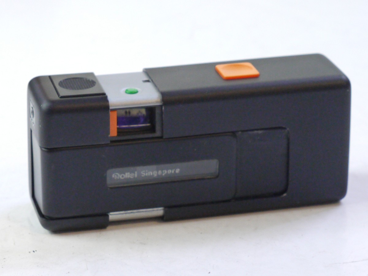 mwclassiccameras-20250718-196 Rollei A110 Subminiature camera, black, with 23mm f2.8 Tessar. Takes 110 film