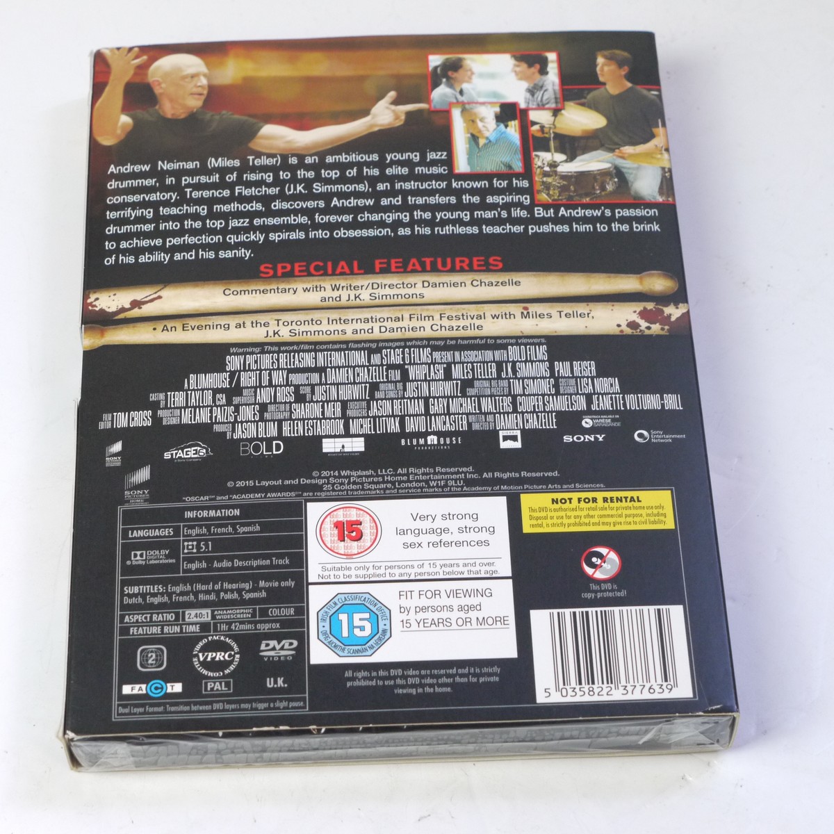 mwclassiccameras-20250718-49 Whiplash, a film by Damien Chazelle. DVD with Special Features. Sealed. Region 2 (UK)
