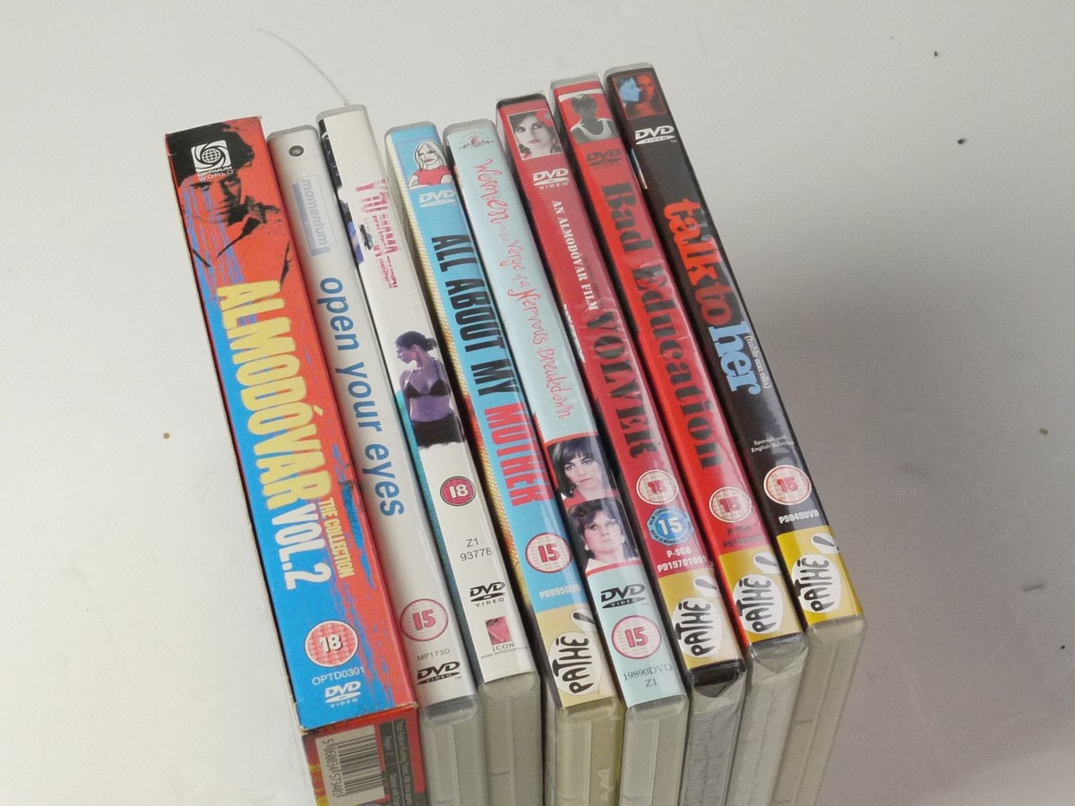mwclassiccameras-20250725-152 Three Spanish Language Directors Films. Almodovar The Collection Volume 2; Almodovar's Talk to Her, Woman on the Verge of a Nervous Breakdown, All About My Mother, Volver & Bad Education; Alejandro Emenabar's Open Your Eyes. Total of 11 DVDs