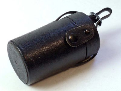 Olympus Pen F black leather lens case with strap for 100mm (110x60mm)