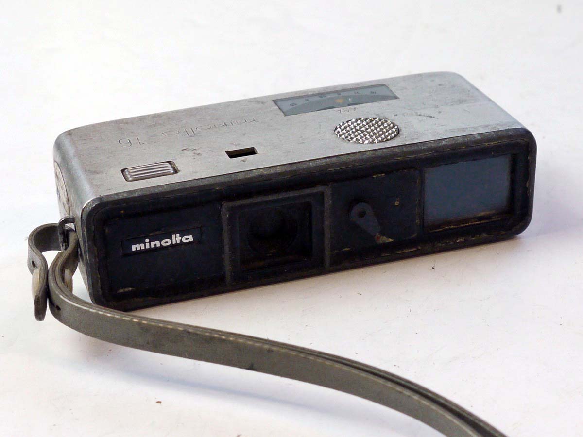 mwclassiccameras-20250801-166 Minolta-16 Model-P Subminiature Camera, Chrome, with 25mm f3.5 Rokkor lens + Wrist Strap