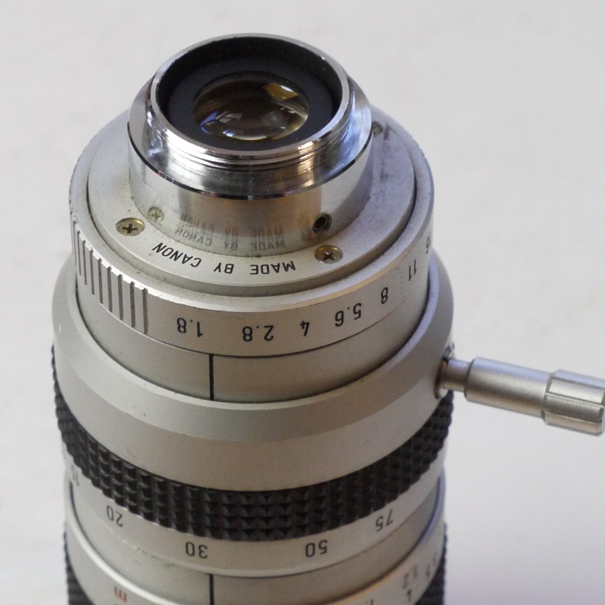 mwclassiccameras-20250808-125 Canon TV Zoom J6x12 12.5-75mm f1.8 C mount lens with focus grip, hood & rear cap