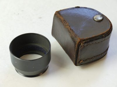Vintage 39mm Screw-In black metal lens hood for Telephoto + leather case