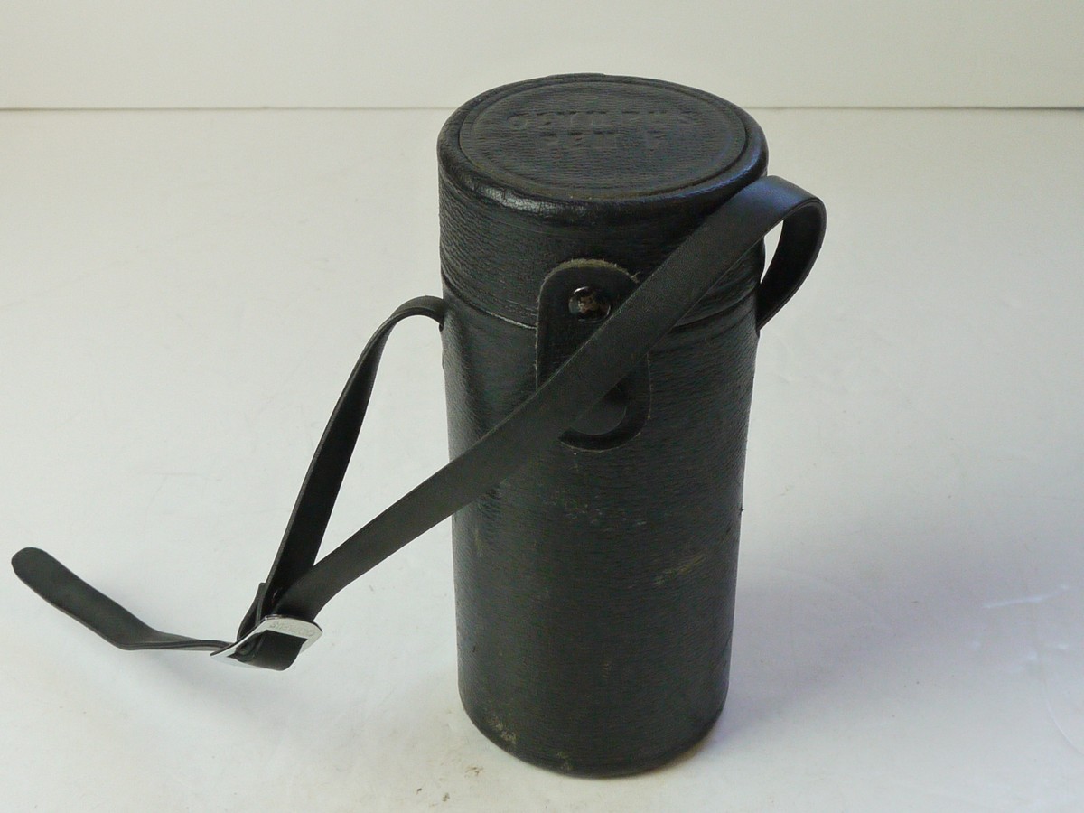 mwclassiccameras-20250815-37 Olympus Pen F black leather lens case with strap for long Telephoto lens, with strap (145x65mm)