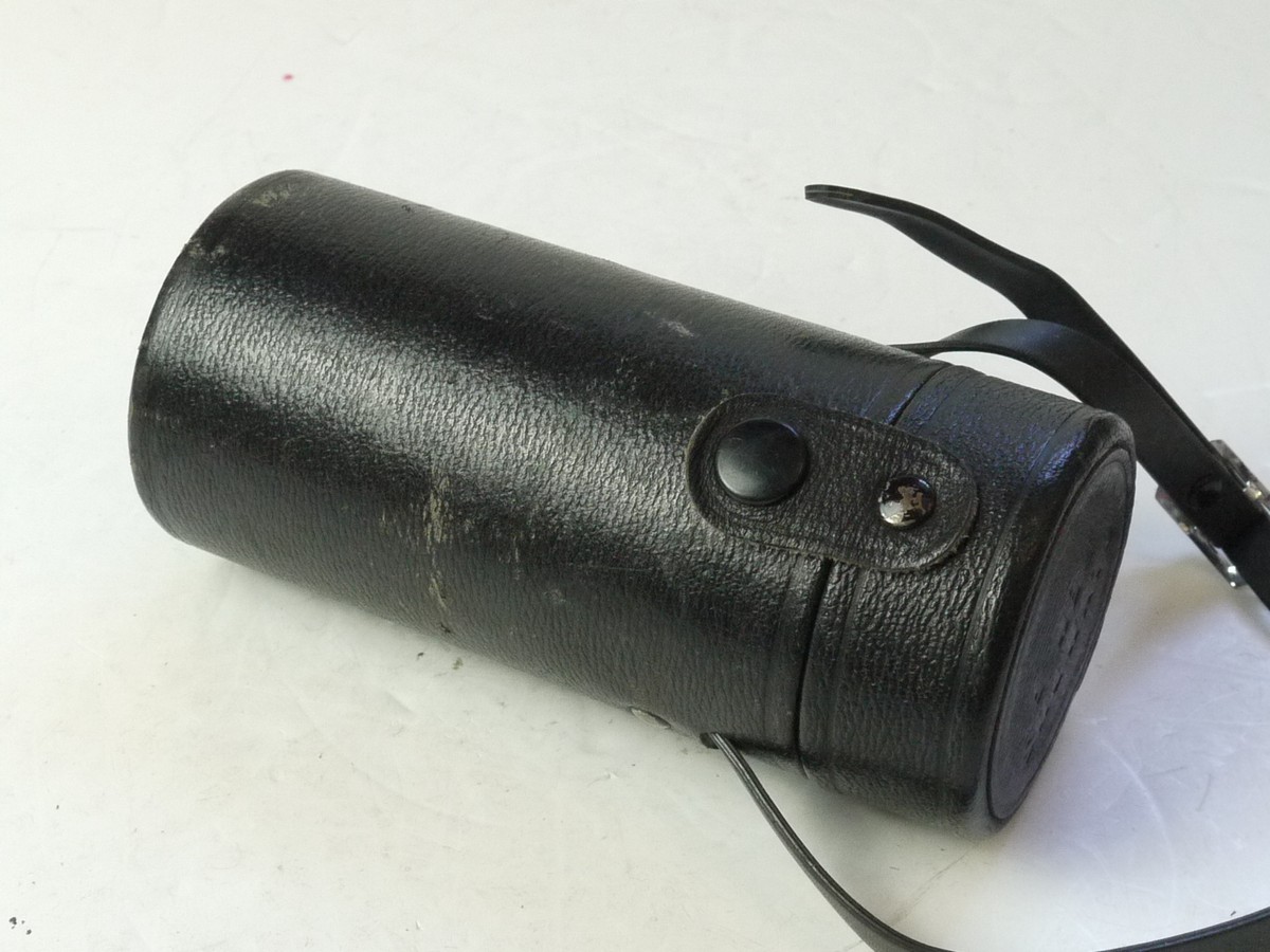 mwclassiccameras-20250815-39 Olympus Pen F black leather lens case with strap for long Telephoto lens, with strap (145x65mm)