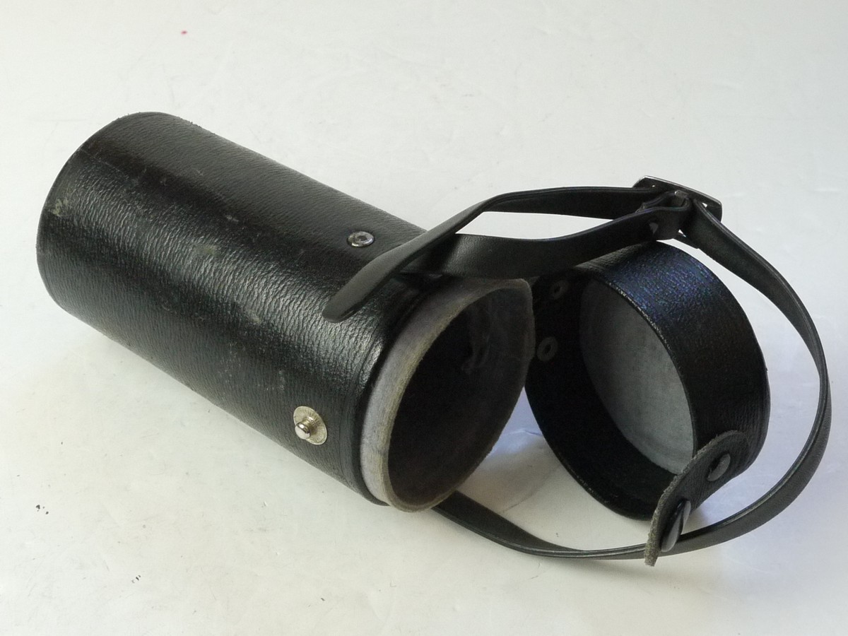 mwclassiccameras-20250815-40 Olympus Pen F black leather lens case with strap for long Telephoto lens, with strap (145x65mm)