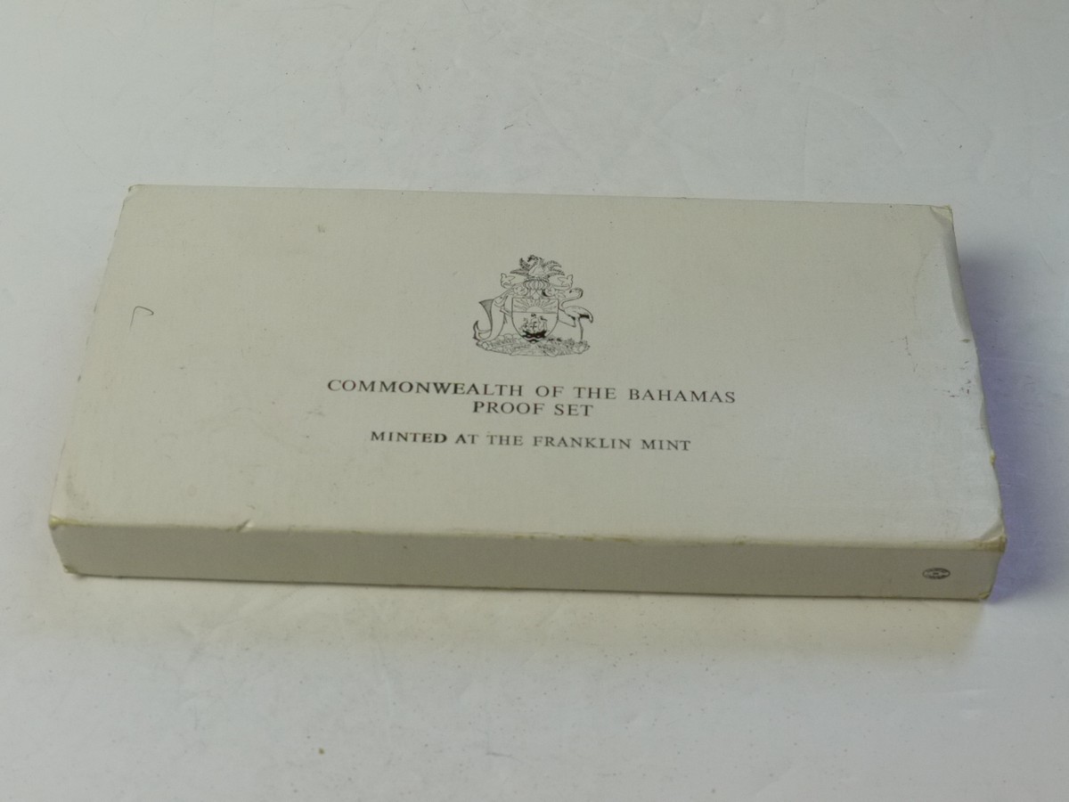 mwclassiccameras-20250815-73 Commonwealth of the Bahamas Coin Proof Set in Presentation case, with information sheet & Outer Sleeve. Contain Sterling Silver, 800 Fine Silver, Nickel, Brass & Copper-Nickel Coins