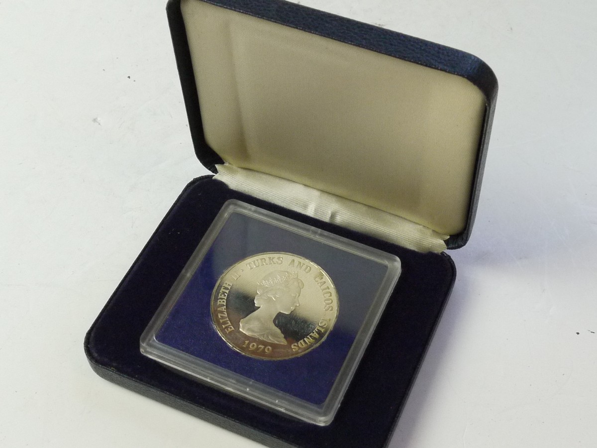 mwclassiccameras-20250815-98 Turks And Caicos Islands 1979 10th Anniversary of Investiture of Charles As Prince of Wales 10 Crowns Silver Proof Coin. In presentation Case