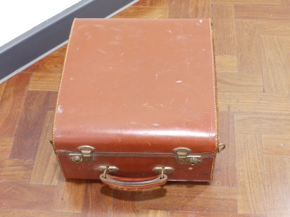 mwclassiccameras-20250822-184 Bolex large brown leather outfit case for H16/H16 Reflex with sections for lenses & accessories. 400 x 360 x 200mm