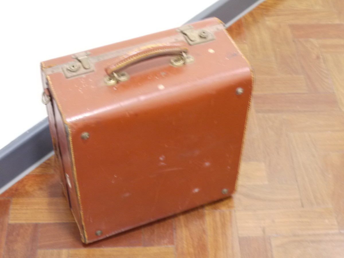 mwclassiccameras-20250822-185 Bolex large brown leather outfit case for H16/H16 Reflex with sections for lenses & accessories. 400 x 360 x 200mm