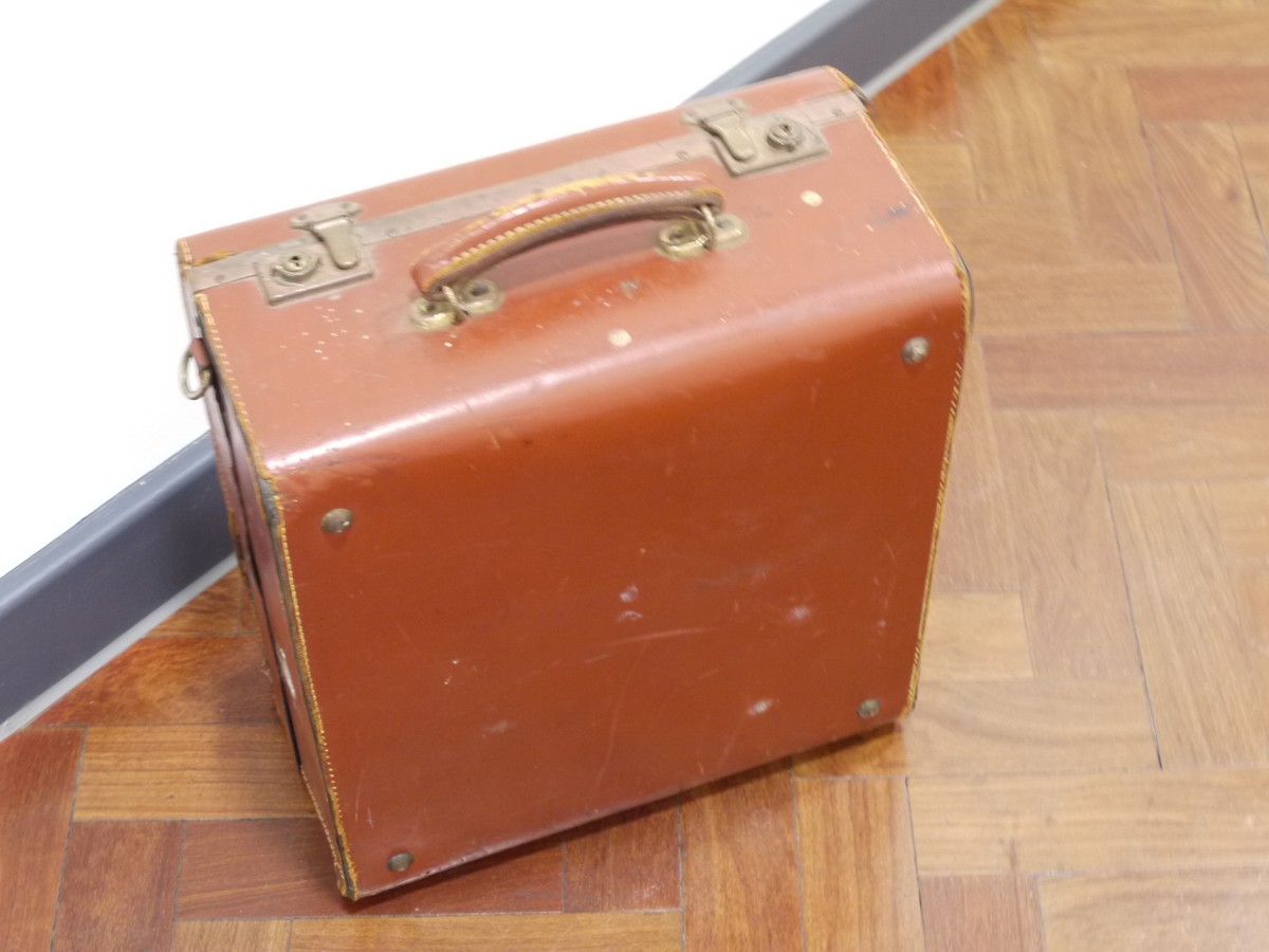 mwclassiccameras-20250822-186 Bolex large brown leather outfit case for H16/H16 Reflex with sections for lenses & accessories. 400 x 360 x 200mm