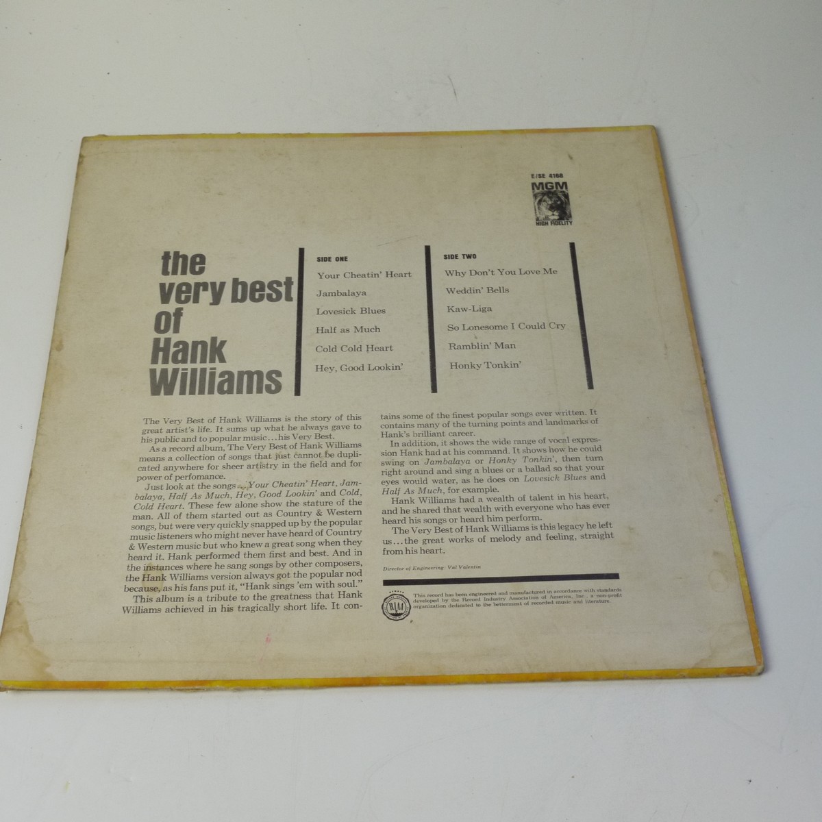 mwclassiccameras-20250829-230 Hank Williams - The Very Best Of Hank Williams Vinyl LP. Stereo. MGM E/SE 4168