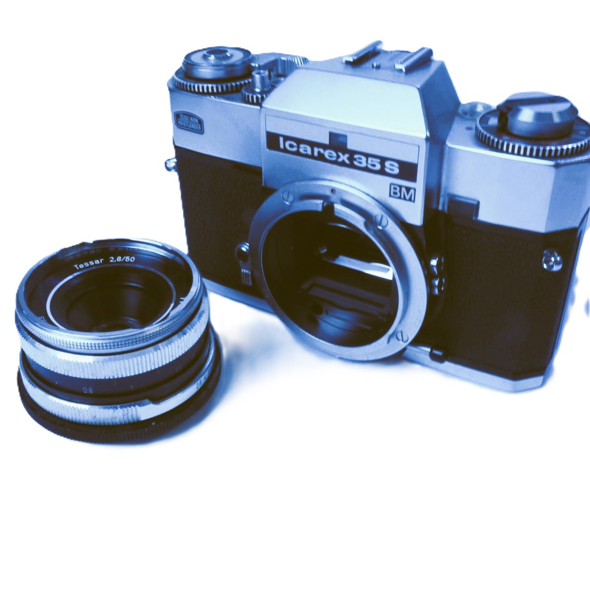 mwclassiccameras-20250912-123 Zeiss Ikon Icarex 35S BM chrome 35mm SLR + 50mm f2.8 Tessar Breechlock mount lens