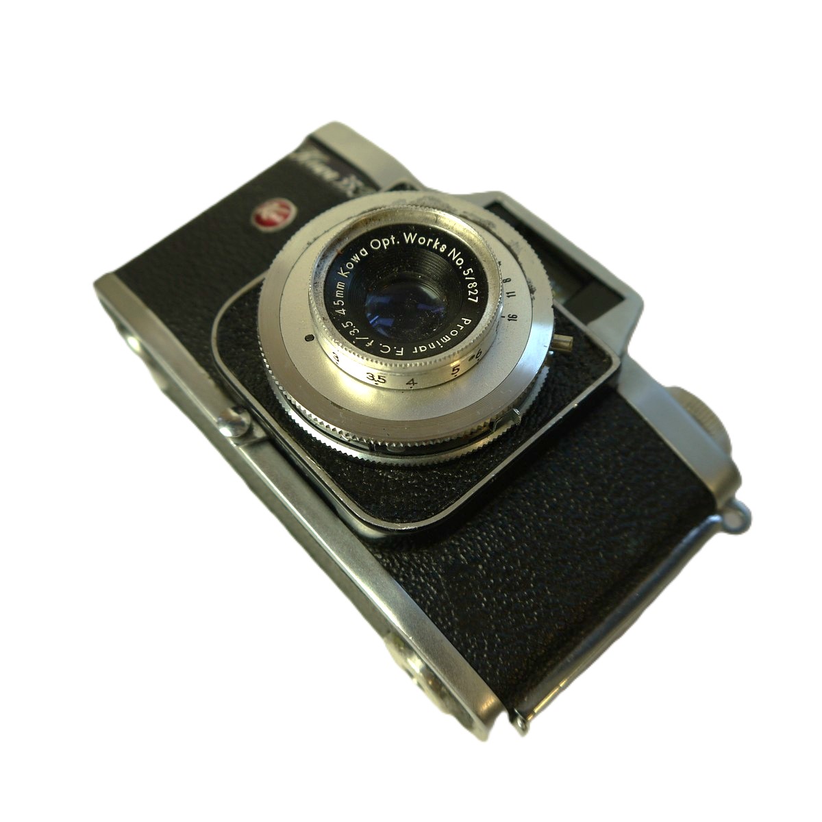 mwclassiccameras-20250919-16 Kowa 35N 35mm viewfinder camera with unique style small lever film advance below the lens panel, with Kowa 45mm f3.5 Prominar F.C lens & 4-Speed shutter