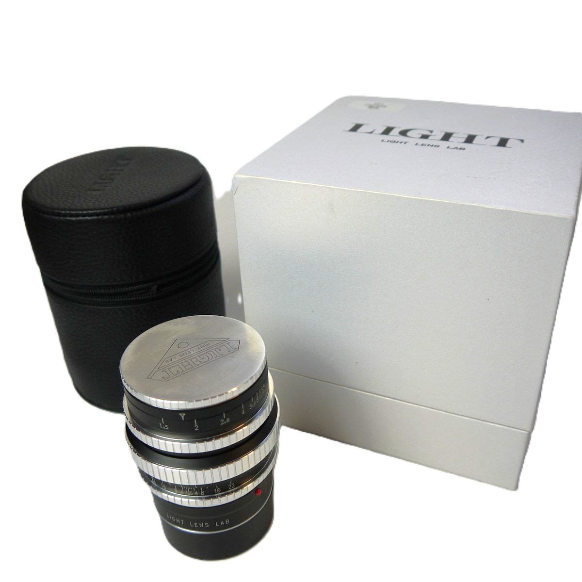 mwclassiccameras-20250926-32 Light Lens Lab 50mm f1.5 Type Z21 black barrel len with Chrome rings ("Piano Black") in Leica M Mount. High quality lens, based pon the Angenieux 50mm f1.5 Type S21. With Caps, case, Instructions & Box. From a limited suply of 999 lenses