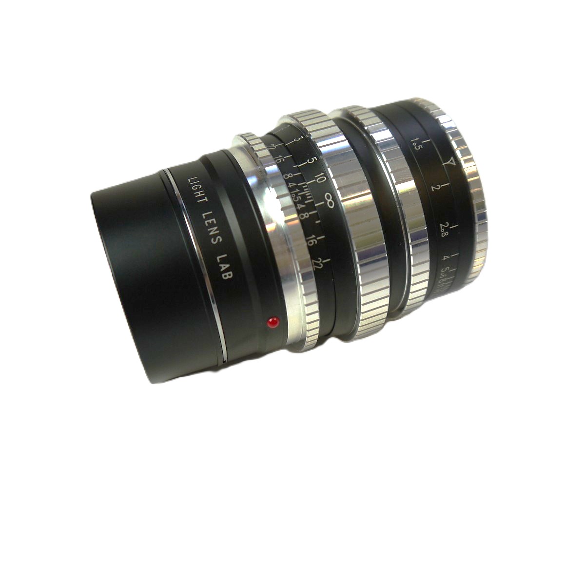 mwclassiccameras-20250926-33 Light Lens Lab 50mm f1.5 Type Z21 black barrel len with Chrome rings ("Piano Black") in Leica M Mount. High quality lens, based pon the Angenieux 50mm f1.5 Type S21. With Caps, case, Instructions & Box. From a limited suply of 999 lenses