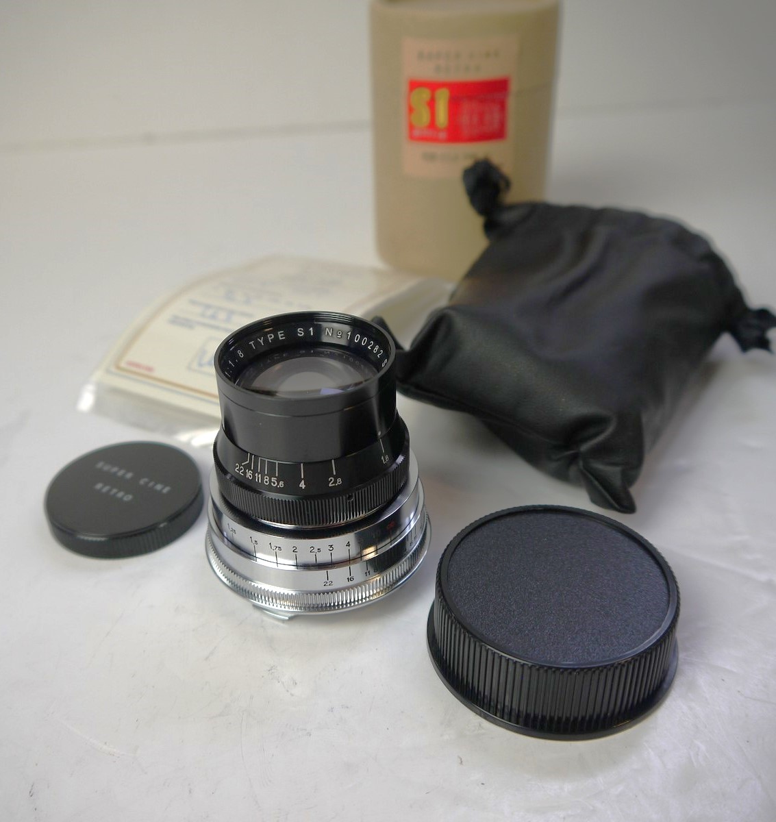mwclassiccameras-20250926-50 Super Cine Retro 50mm f1.8 Type S1 Leica M mount lens (No.100282). Claimed to be made from FRENCH SOURCED GLASS in China as a replica of the Angenieux 50mm f1.8 Type S1 Rare lens. With caps, Numbered Certificate & Box. From a Limited Production of a few hundred only
