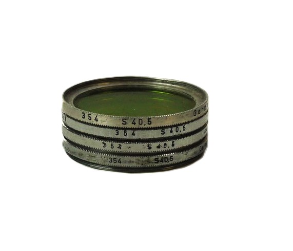 mwclassiccameras-20251010-174 Zeiss Ikon Set of Four S4.5mm Screw-In Filters, all chrome Rim (Yellow, Green, Orange & Blue)
