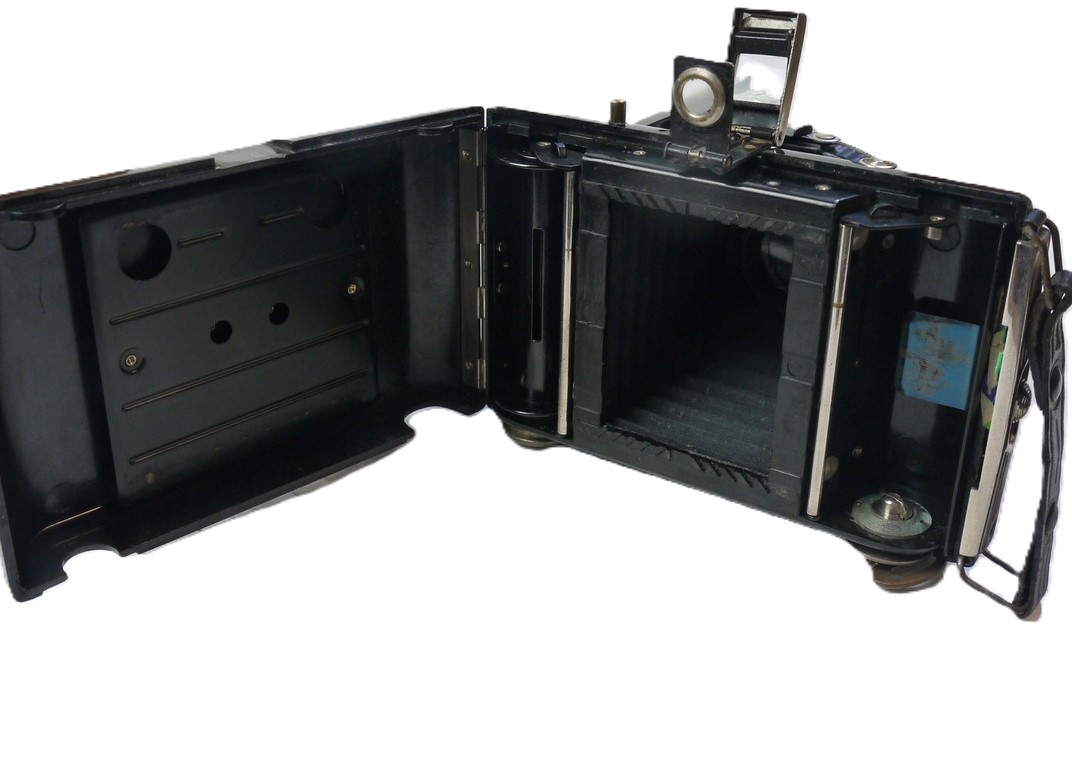 mwclassiccameras-20251024-137 Wirgin Wirginex Baky 6x4.5 on 120 Black Bakelite folding camera c1956 with folding Albada Finder & Rodenstock 7.5cm f2.9 Trinar Anastigmat lens in Compur shutter