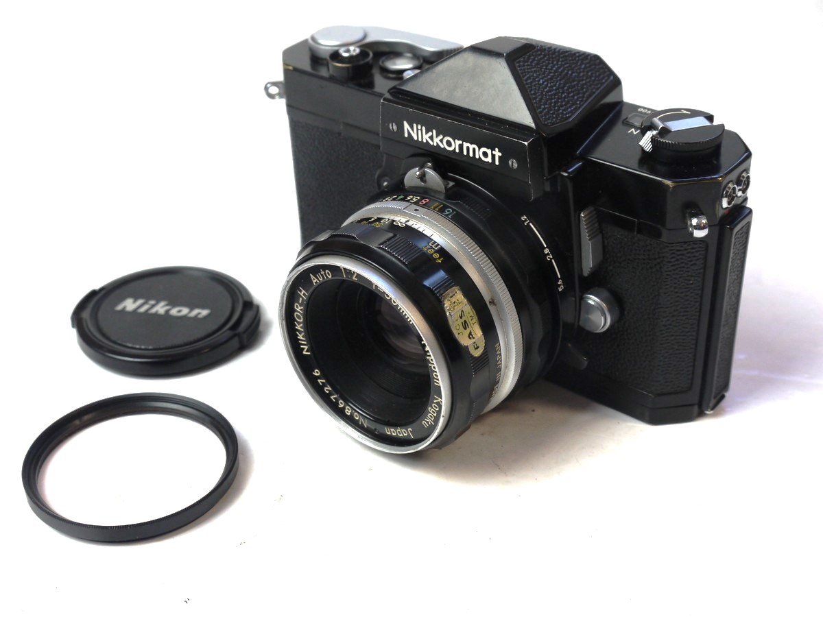 mwclassiccameras-20251024-241 Nikon Nikkormat FTN 35mm SLR, BLACK + 50mm f2 Nikkor-H PRE-AI lens with DOI 1A filter & Nikon front cap
