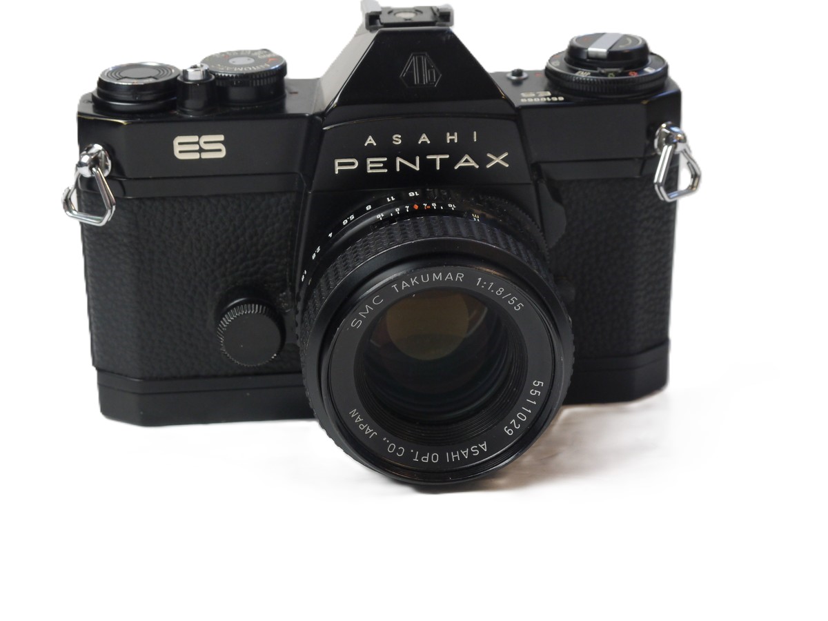 mwclassiccameras-20251024-260 Pentax ES 35mm SLR, BLACK c1972 + 55mm f1.8 SMC Takumar M42 screw mount lens, with Pentax Front Cap