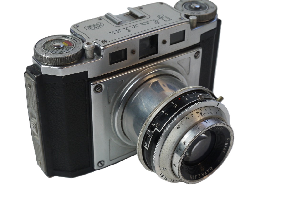 mwclassiccameras-20251024-42 Braun Gloria 6x6 on 120 Medium Format Uncoupled Rangefinder Camera c1950, with 75mm f2.9 Bayreuth Praxar Telescopic/Collapsible lens in Prontor-SVS shutter