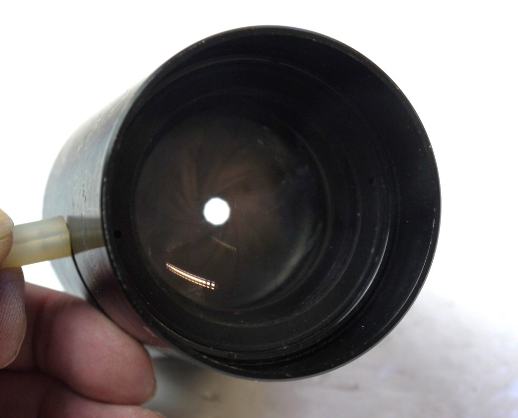 mwclassiccameras-20251030-296 Unbranded British Made Lens/Lens Accessory with Extended Arm-Actuating Iris Diaphragm. Has 1:1 (Macro?) marking. FUNCTION UNKNOWN